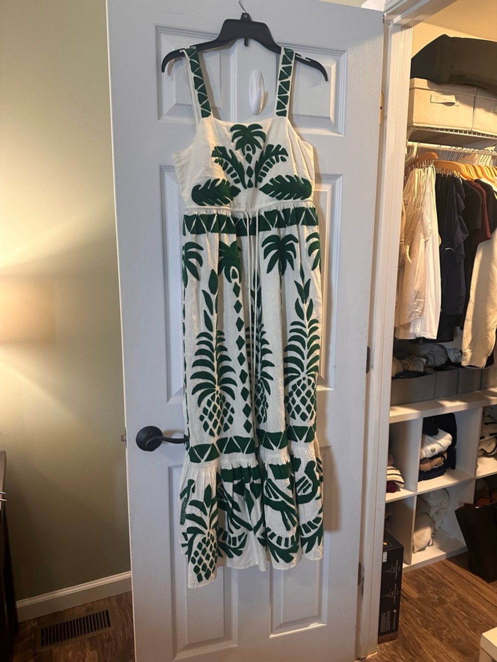 FARM Rio White Maxi Dress with Green Tropical Print